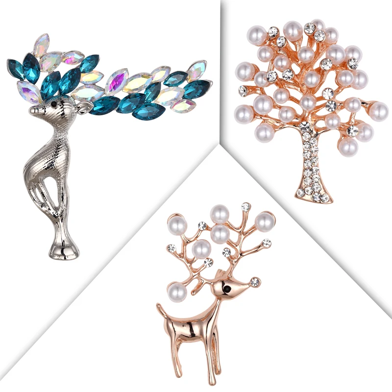 Женский Лось Рождественская елка жемчуг кристалл нагрудный знак брошь шарф