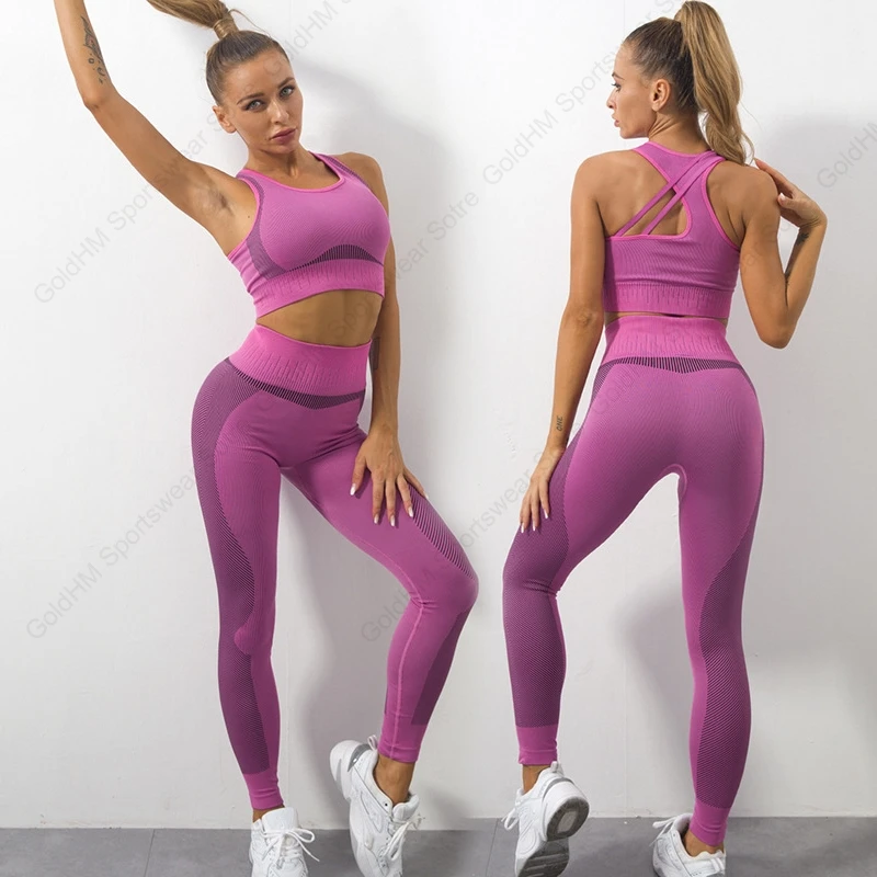 

2PCS/Set Yoga Pants Corset Vest Set Women Push Up Leggings Sportswear Knitting Fitness Workout Tights Woman Jogger Leggings