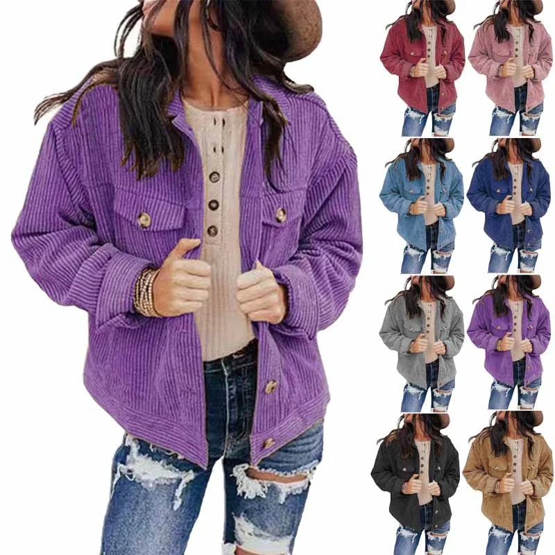 

Women's Jackets Autumn Winter 2021 New Solid Color Jacket Top Cardigan Loose Corduroy Jacket