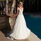 Женское свадебное платье с V-образным вырезом, открытой спиной и кружевной аппликацией