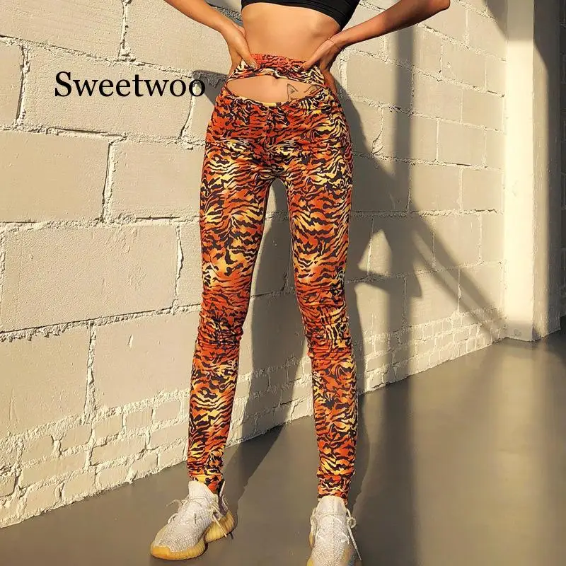 Леггинсы женские с высокой талией дышащие штаны для йоги и фитнеса принтом тигра