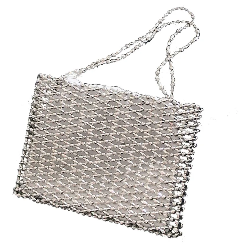 

Metallic Sequined Underarm Bag Shiny Bag Hand-Woven Beads Pearl Shoulder Bag Fashionable Women Purses Handbags Luxury Designer