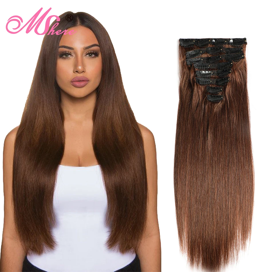 Прямые накладные Человеческие волосы Remy 8 шт./компл. 16 22 дюйма 100% человеческие 120