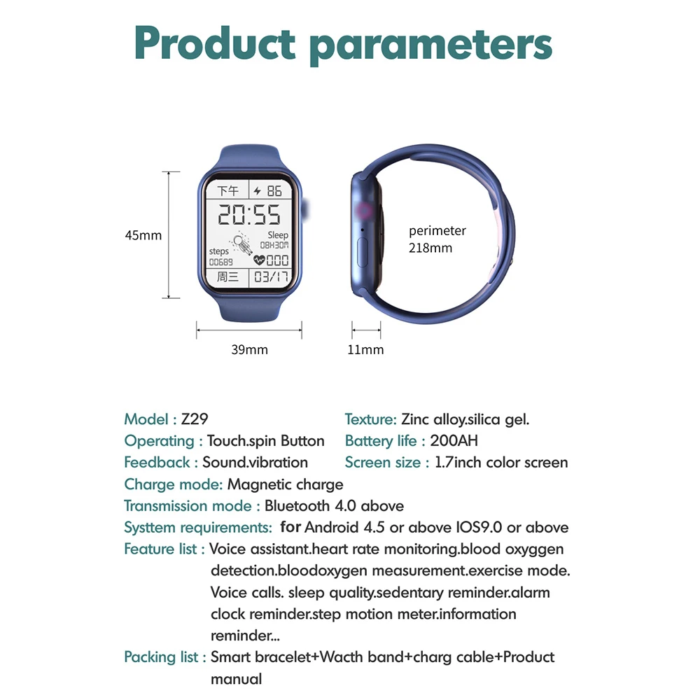 

Z29 Smart Watch Bluetooth 4.0 Anime Dials Call Heart Rate Monitor Smart Clock for Men Women Android 4.5 and IOS9.0 Above PK HW12