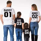 Одинаковая одежда для всей семьи; Хлопковая Футболка для всей семьи; Забавные футболки с надписью и цифрами для папы, мамы и ребенка; Летняя модная футболка