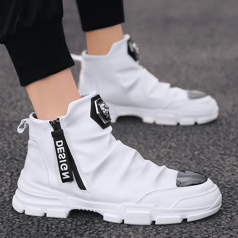 Men's Winter Footwear Boots Men Casual Mens White Gothic Sneakers Platform Shoes Chelsea Suede Leather Black |