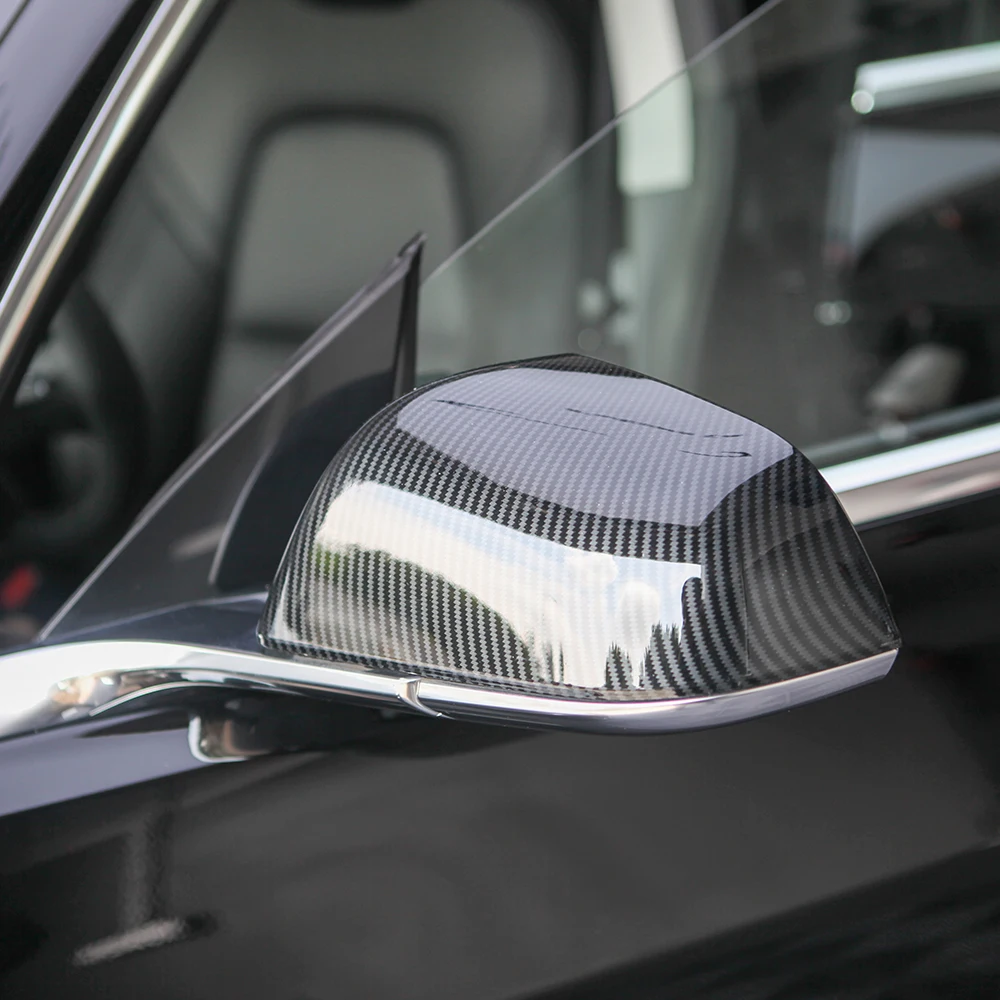 

For Tesla Model 3 17-22 Direct ADD-ON Carbon Fiber Side Mirror Covers Chrome Sliver Cap 2PCS