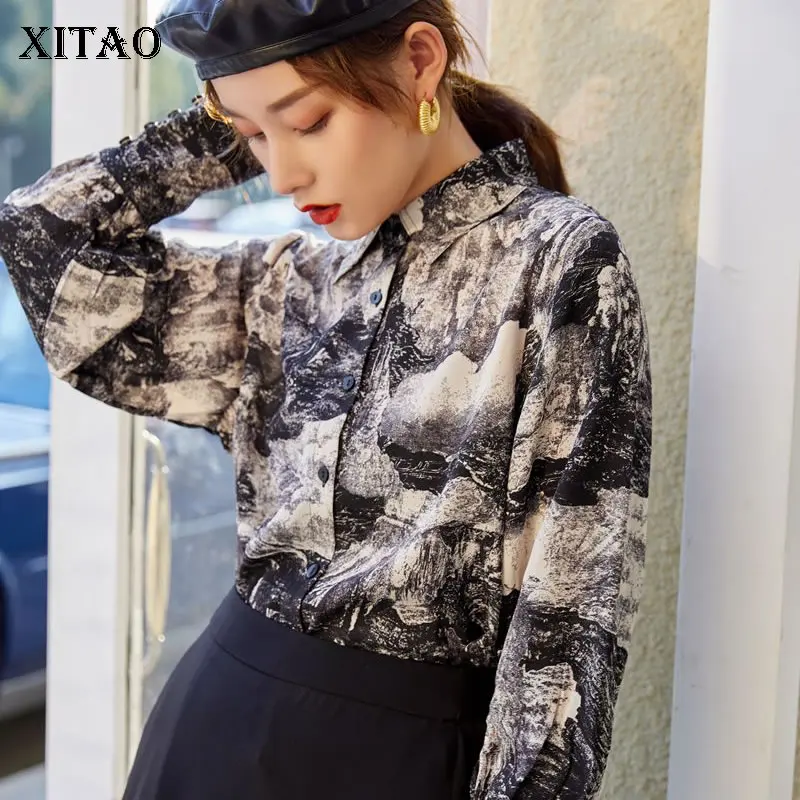 Женские рубашки с XITAO принтом модные женские топы и блузки в винтажном стиле
