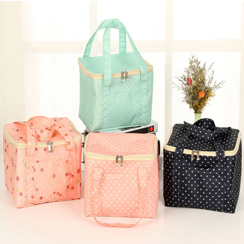 

Hot Lunch Bag Insulated Cold Dot Print Picnic Carry Case Thermal Portable Lunch Box Bento Pouch Lunch Container Food Storage Bag