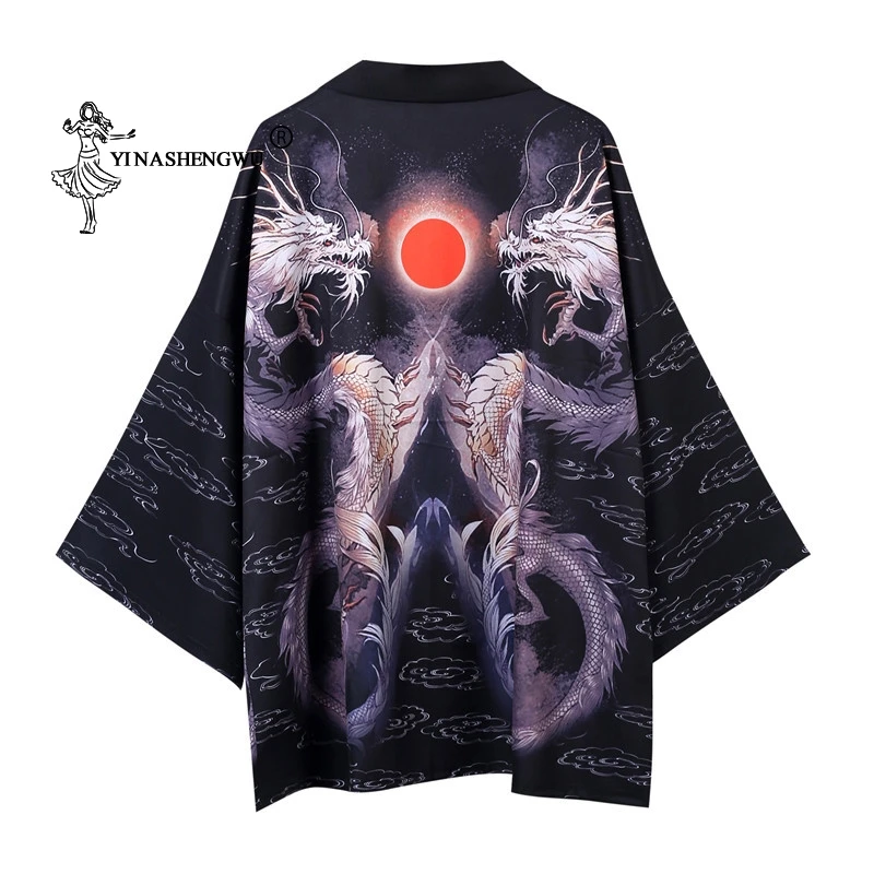 Традиционное японское кимоно с принтом Yukata для мужчин и женщин кардиган унисекс
