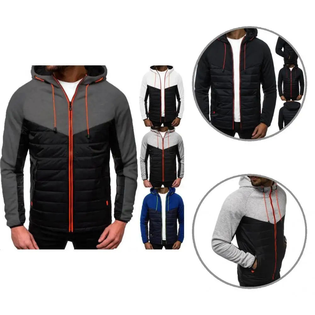 

Men Sweatshirt Hooded Casual All match Patchwork Filled Cotton Sweatshirt