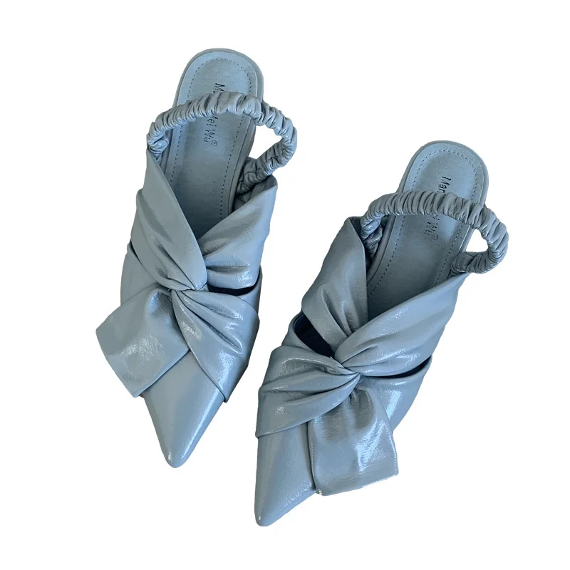 

2021 spring new Korean pointed large bow THICK HEEL SANDALS