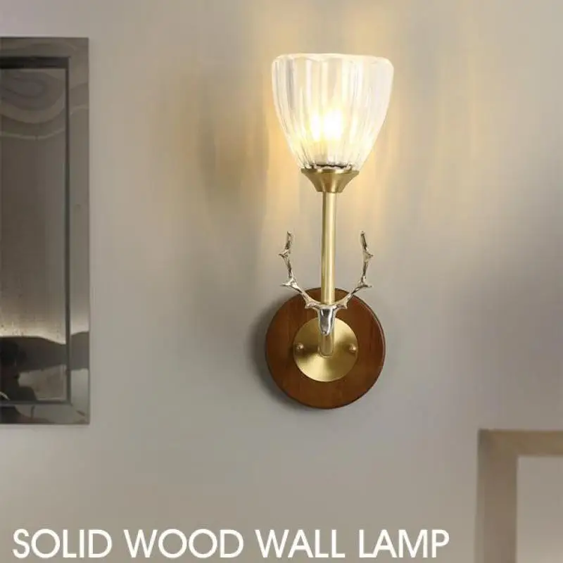 Настенный светильник в китайском стиле из массива дерева для спальни