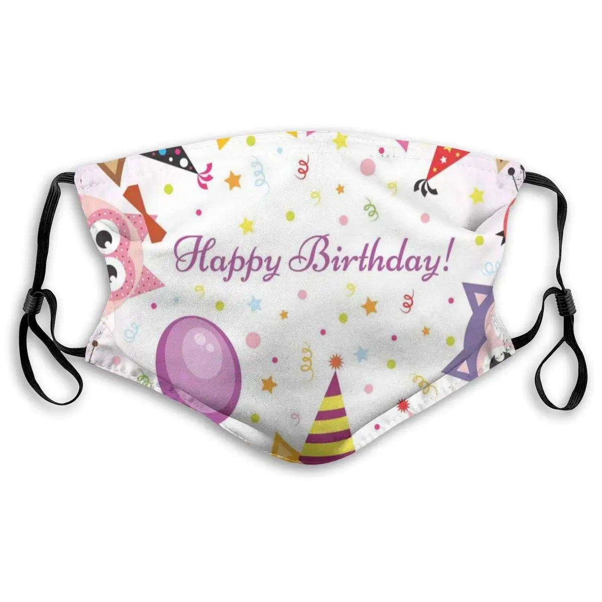 

Mouth Mask,Sanitary Mask,Protection From Dust, Ash,Pollen Face Masks Birthday Party Owl Family With Colorful Cone Hats On