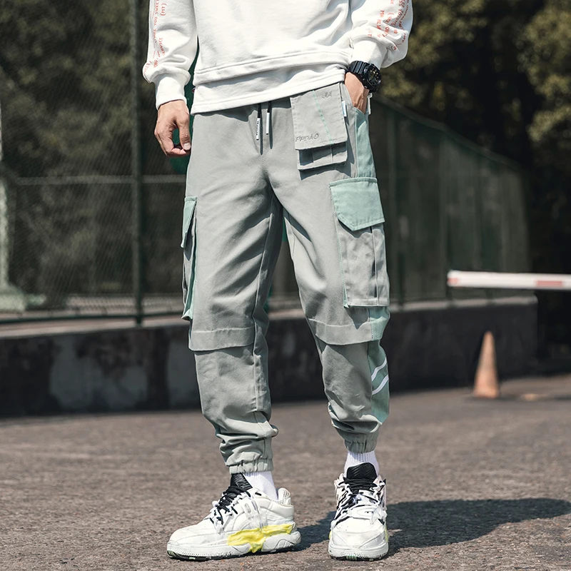 

2021 Harajuku Western Style Vintage Cotton Cargo Pants Men Multi-Pockets Hip Hop Streetwear Casual Male Ankle-Length Harem Pants