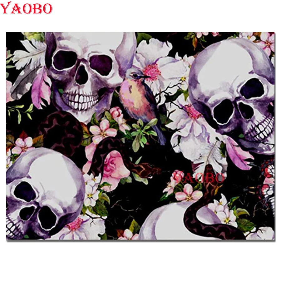 

Skulls with Flowers Bird Diy diamond painting Crystal decor diamond embroidery Full square/round drill mosaic Cross Stitch kit,