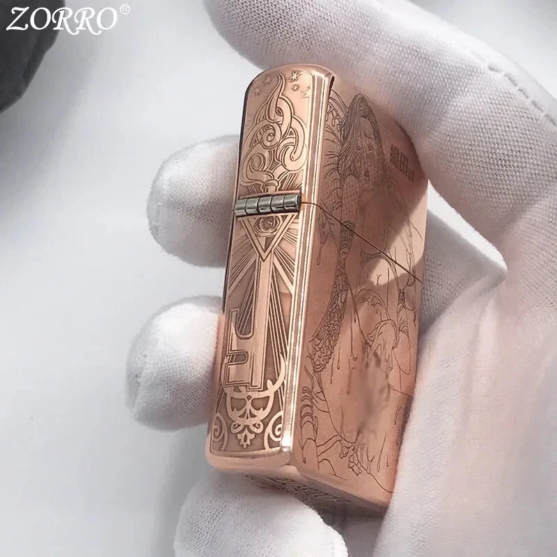 Новинка керосиновая ретро-зажигалка Zorro из чистой меди и латуни с гравировкой