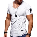 2021 Новая мужская футболка с v-образным вырезом Фитнес футболка для бодибилдинга мужские высокие уличные летний комплект из футболки с короткими рукавами и с застежкой-молнией, повседневная, хлопковая, Топ
