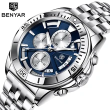 BENYAR brand mens quartz watches hot-selling fashion multi-function six-pin waterproof watch steel band calendar watches