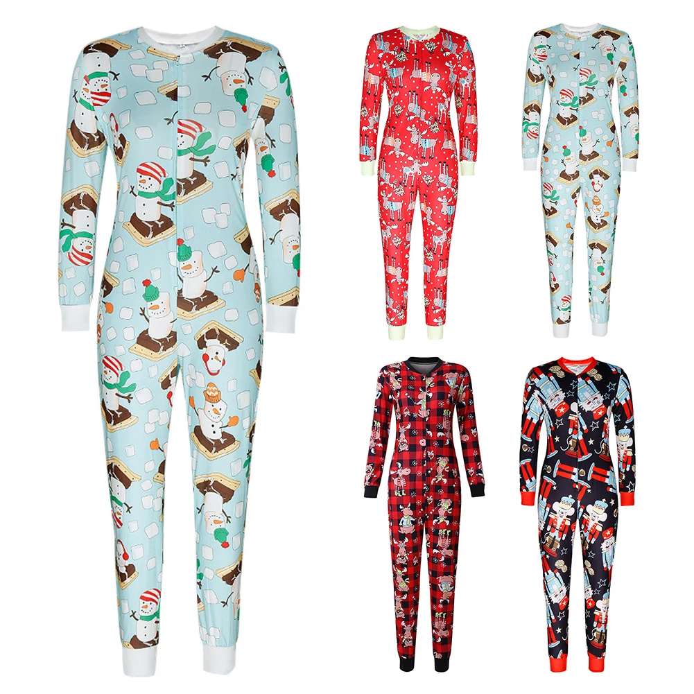 

Women Autumn Sexy Plaid Deep V Neck Funny Pattern Print Long Sleeves Jumpsuit Front Zipper Clubwear Outfits One Piece Jumpsuit