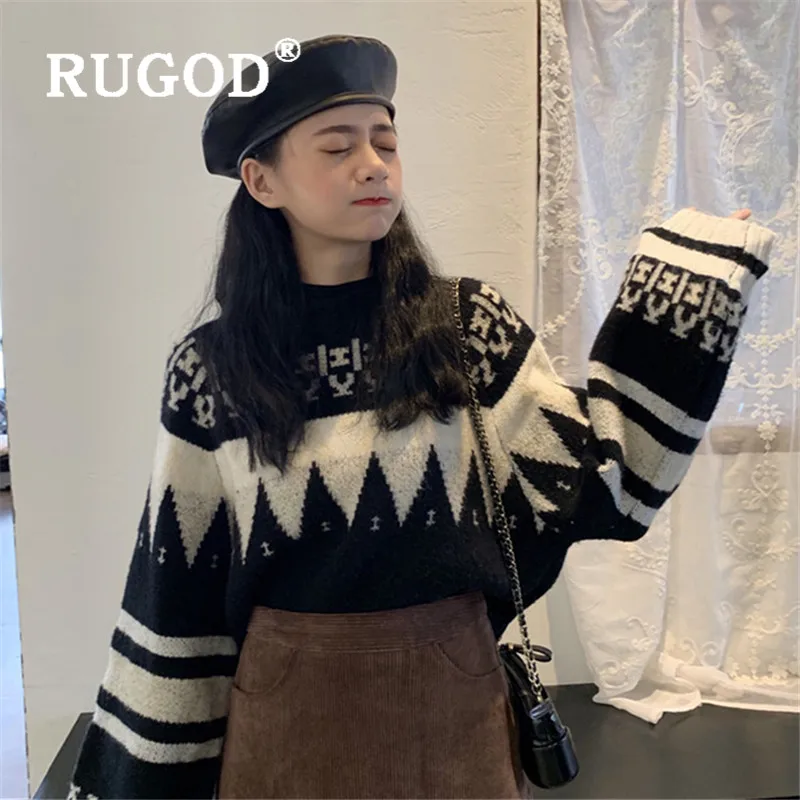 RUGOD милый укороченный свитер элегантный джемпер Kawaii пуловер Зимние Топы для женщин корейский стиль размера плюс Kpop одежда осень
