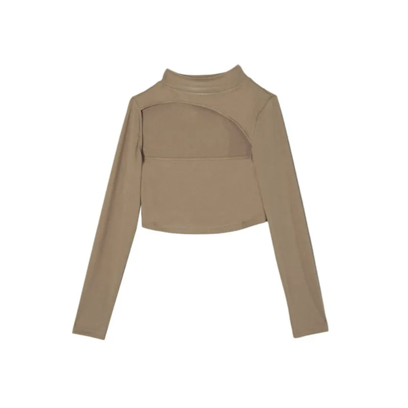 

Casual Ladies Elegant Turtleneck Long Sleeve Hollow Out Slim Fit T-shirt Women Autumn Skinny Knitted Shirt Top