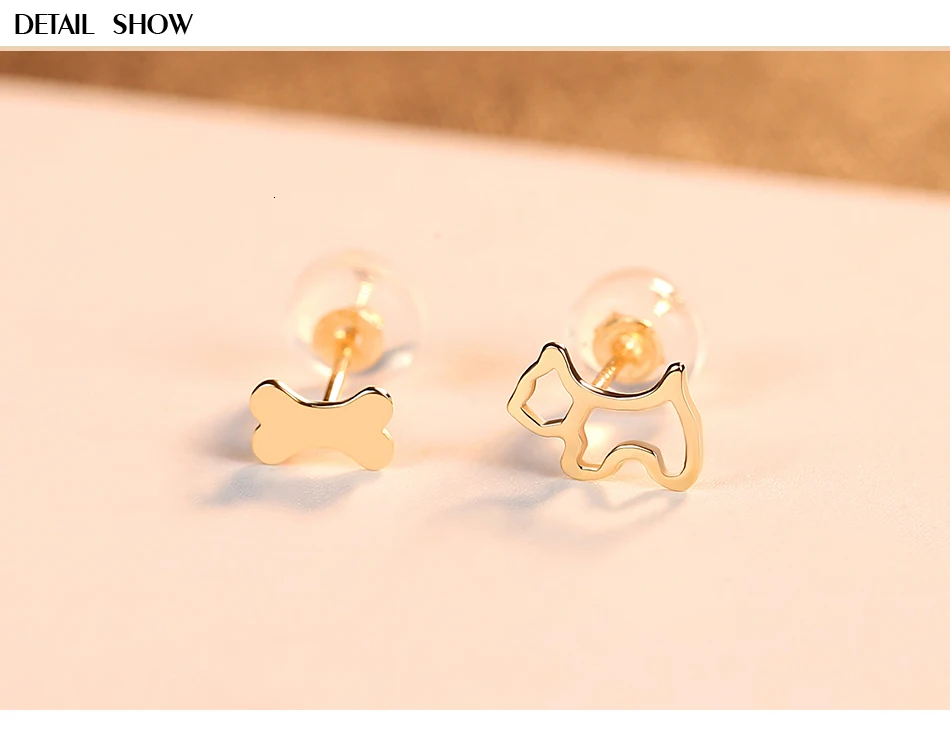 CZCITY 14k золотые милые серьги-гвоздики в виде собачек и костей для женщин, маленькие серьги-гвоздики для ушей, повседневная одежда, желтые золотые ювелирные серьги
