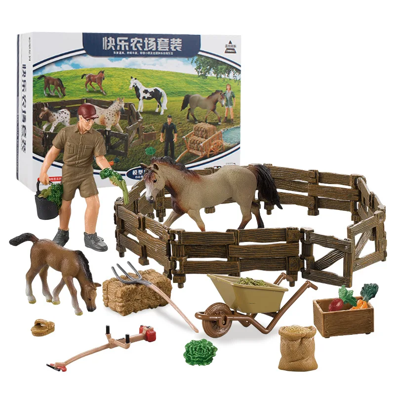 

Horse Race Farm Racecourse Playset Toys With Action Figures Horses PVC Figurines Accessories Farm Model Set For Kids Set