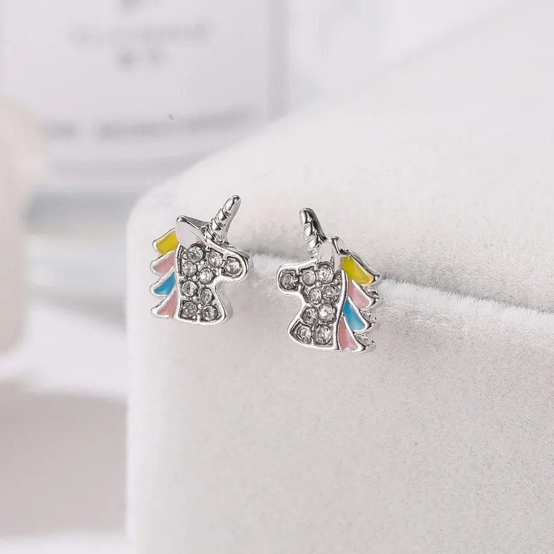 

New fashion unicorn crystal earring mini stainless steel babygirl earrings earring for women jewelry party gift