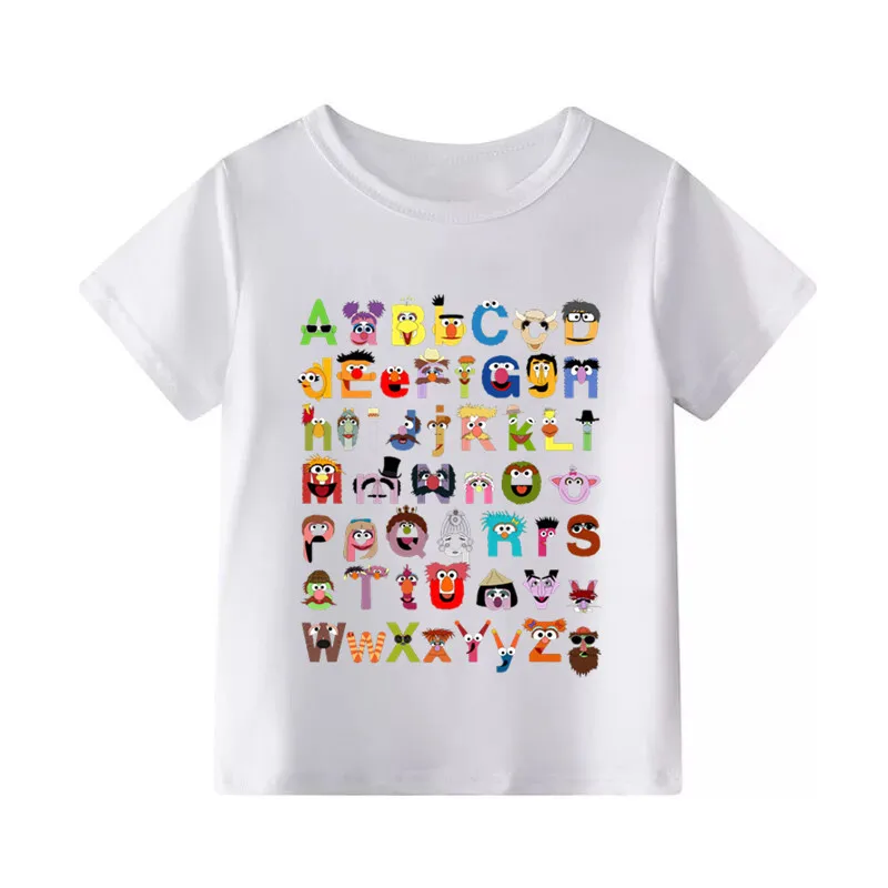 WhiteA The Sesame Street/Mario/Pokemon/Star Wars Alphabet Cartoon Children's T-shirt Boys Girls Funny T Shirt Kids Summer Clothes - Цвет: WhiteA
