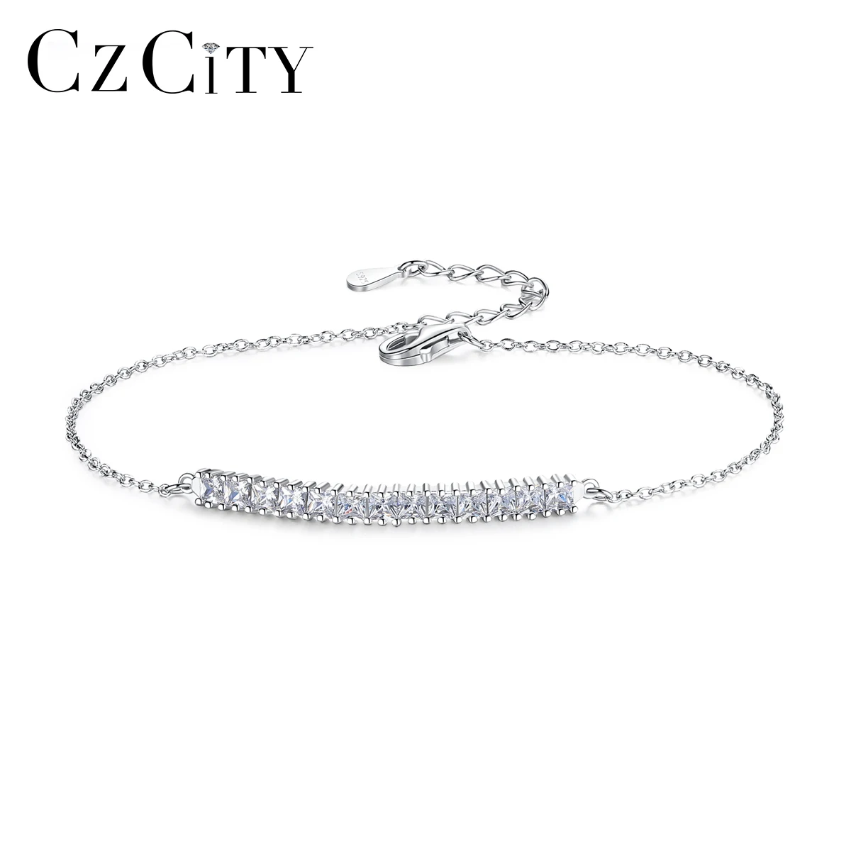 Женский минималистичный браслет CZCITY из серебра 925 пробы с блестящим кубическим