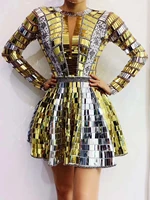 shining diamond gold sequin short women dresses long sleeve backless drag queen 2022 evening prom outfit birthday party costume