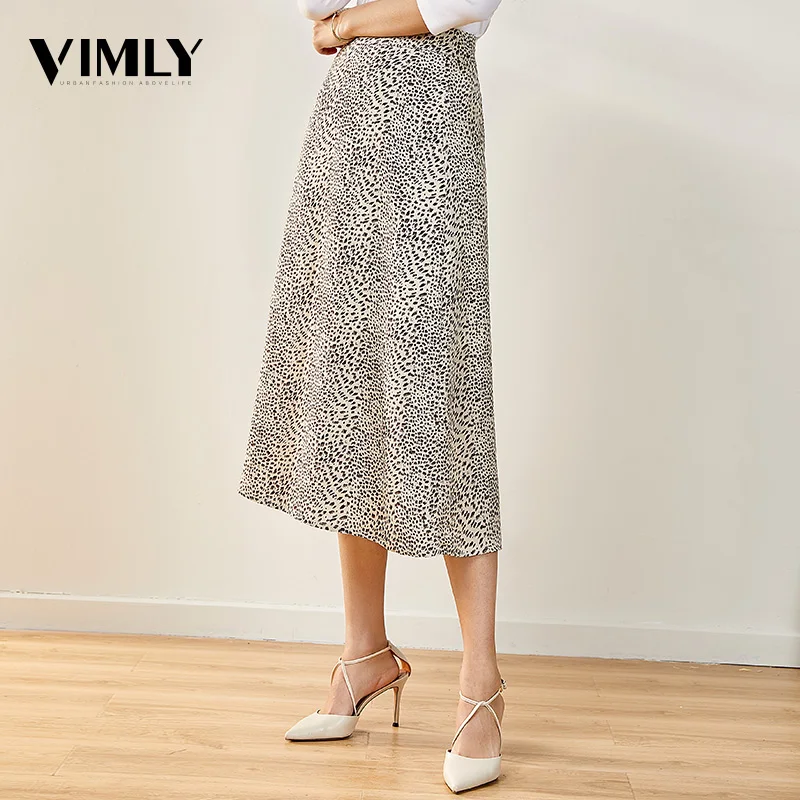 Vimly Женская юбка миди с леопардовым принтом офисная для девушек трапециевидная