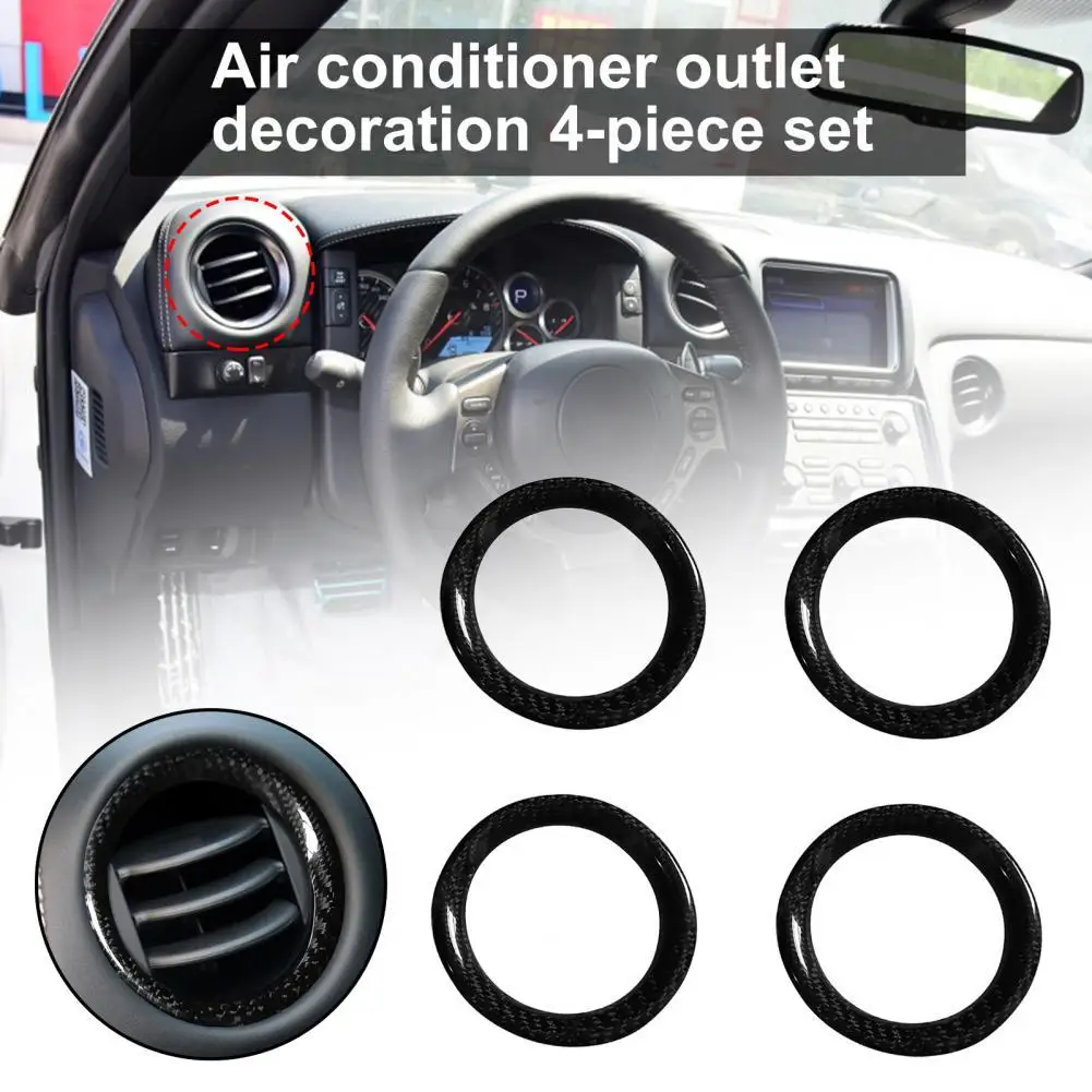 

4Pcs Air Conditioning Vent Bezel Round Heat-resistant Carbon Fiber Car Air Condition Vent Trim Cover for Nissan GT-R35 2008-2016