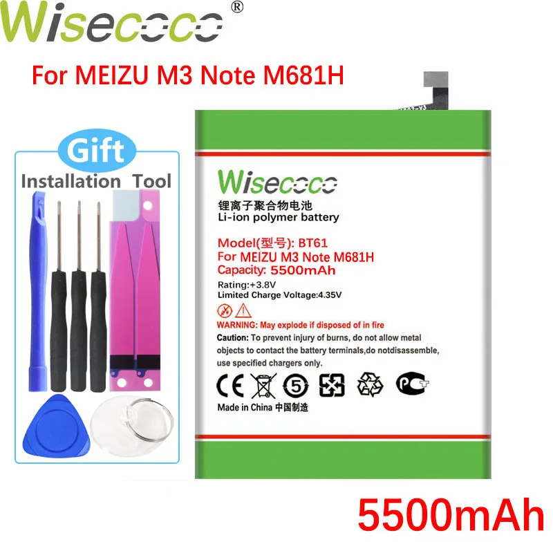

WISECOCO 5500mAh BT61 Battery For Meizu M3 Note M681 M681H Smart Phone High Quality New Battery+Tracking Number
