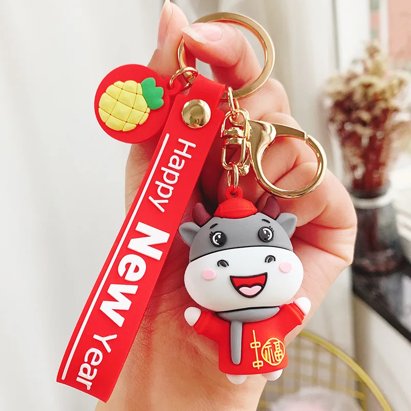 

New Year's Mascot Creative Car Pendant Bag Ornaments Year of the Ox Cartoon Keychain Cow Keychain Gifts for Children