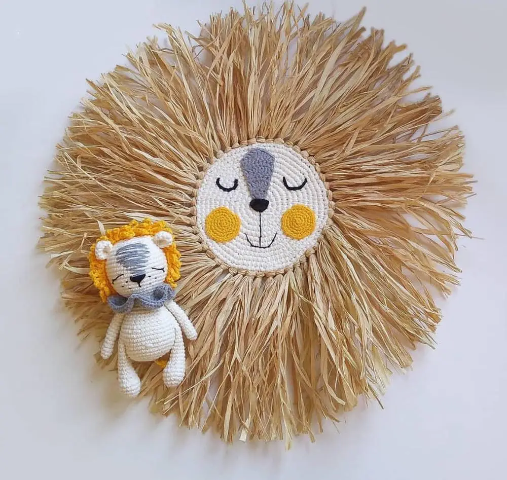 

Подвесные украшения в скандинавском стиле ручной работы с мультяшным львом хлопчатобумажные нитки Тканое украшение в виде головы животног...