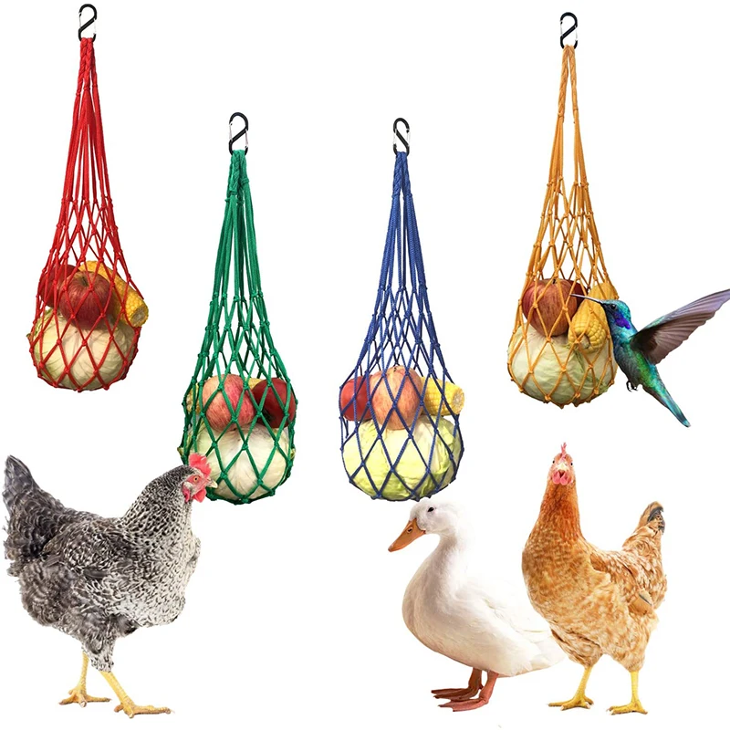 Chicken Vegetable Net Bag Poultry Fruit Holder Chicken Cabbage Feeder Treat Feeding Tool for Hen Goose Large Birds Chicken House images - 6