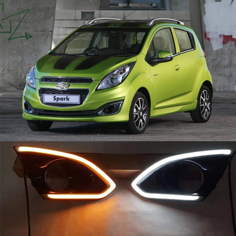 Luz diurna LED de 12V para coche, Luz antiniebla con siganls amarillos, accesorios para Chevrolet Spark 2013 2014 2015