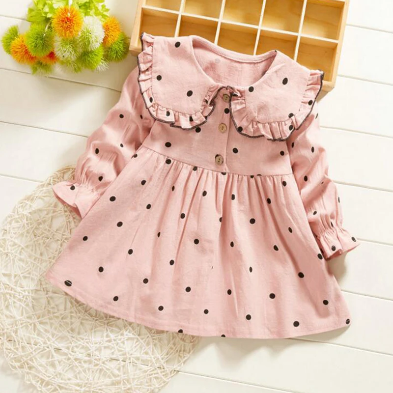 Модное платье в горошек для маленьких девочек Осенняя детская одежда принцессы с