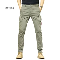 mens cargo pants fashion classic multi pocket straight cotton casual trousers comfortable elasticity slim khaki black overalls