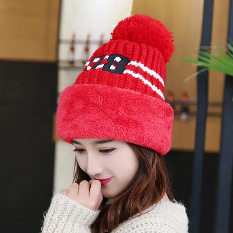 

1Pcs Women's Autumn Winter Knitted Pullover Padded Ear Protection Riding Windproof Warm Hat Fashion Wool Hat Plus Velvet Scarf