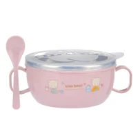 children stainless steel bowl tableware set baby spoon handle soup bowl food container lunch box kids feeding dinnerware