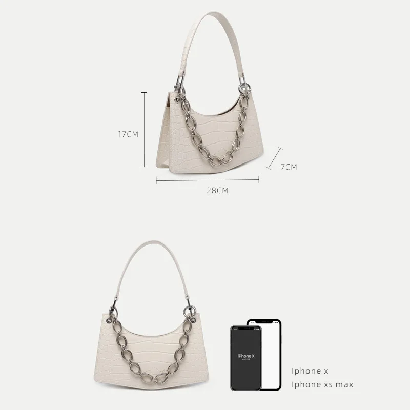 

Genuine Leather Alligator Women's Handbag 2020 Retro Armpit Bag Chain Baguette Bag for Female Crocodile Pattern Shoulder Bag