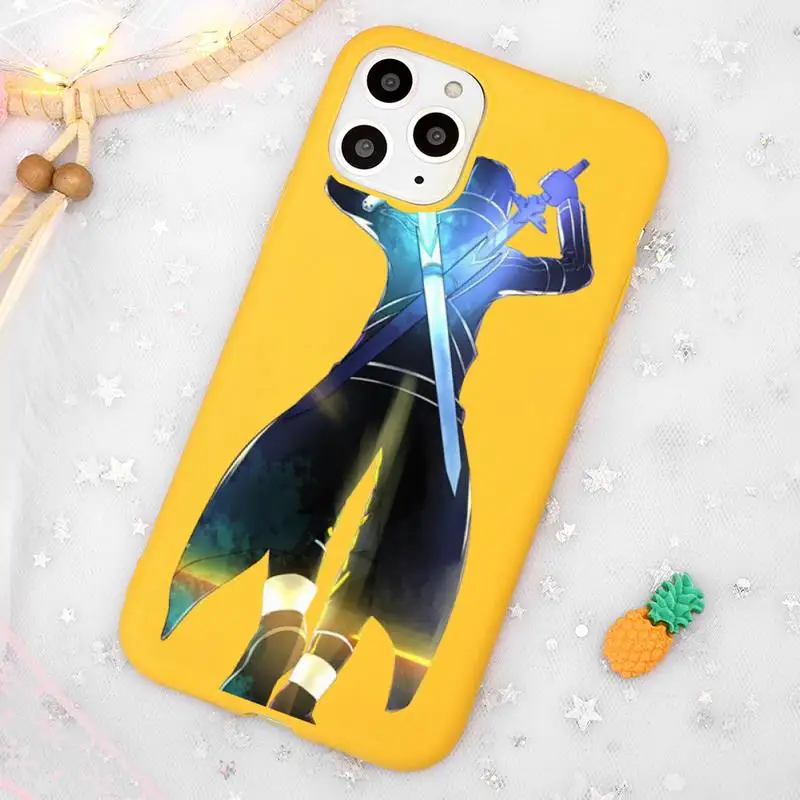 

Sword Art Online SAO Anime Phone Case Candy Color Yellow for iPhone 11 12 pro XS MAX 8 7 6 6S Plus X 5S SE 2020 XR