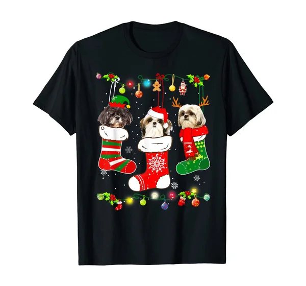 

Shih Tzu Рождественские огни, подарок, забавная Рождественская собака, футболка для влюбленных