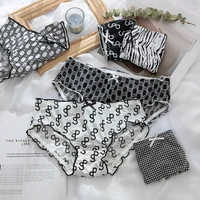women ice silk panties sexy bow panties fashion printing briefs low waist seamless comfort underpants female invisible lingerie