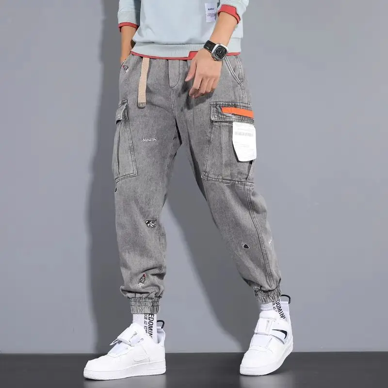 

individuality Vintage Jeans Men's embroidered lace up pants