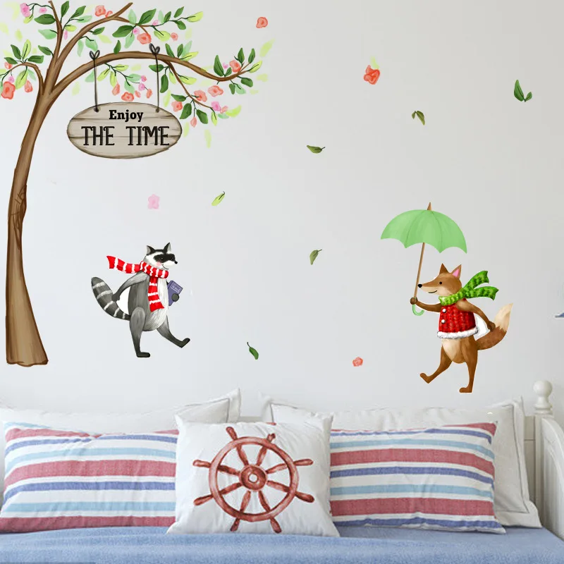 

Removable Creative Anime Fox Wall Stickers for Kids Room Bedroom Decor Cartoon Mural Living Room Wall Decoration