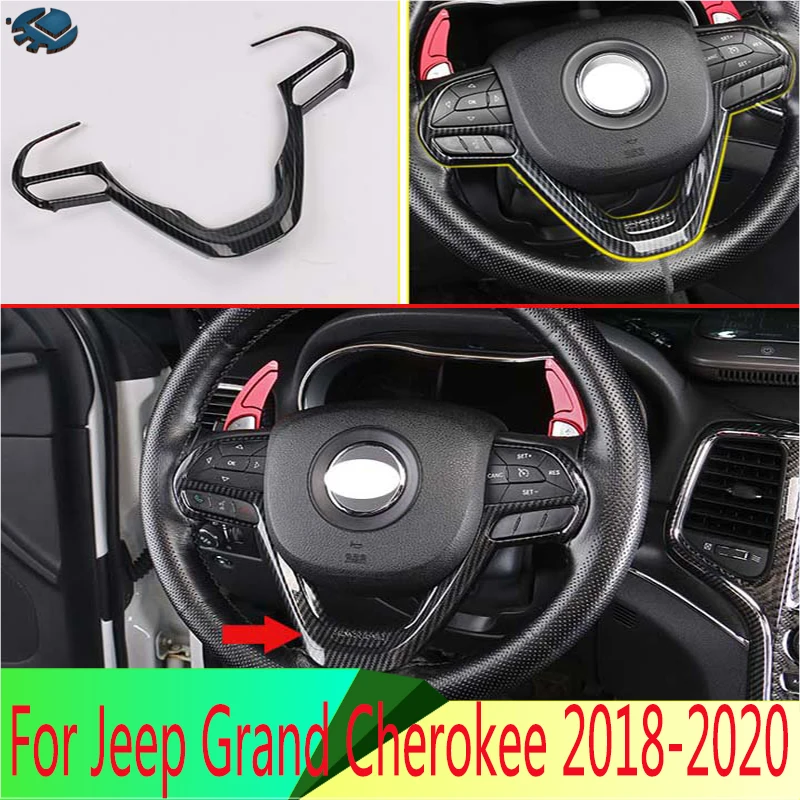 

For Jeep Grand Cherokee 2018-2020 Car Styling Accessories Carbon Fiber Style Steering Wheel Panel Cover Bezel Trim